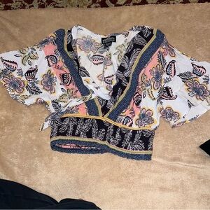 Angie Multicolor Floral Wrap Blouse